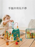 外贸儿童多功能绕珠箱百宝箱六面体游戏盒木制益智玩具18个月以上
