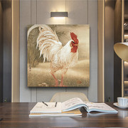 白色公鸡图挂画金鸡报晓装饰画简约客厅单幅挂画鸡图案雄鸡图