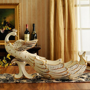 L欧式创意陶瓷孔雀果盘套装大号水果盘奢华客厅高档茶几摆件装饰