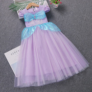 女童美人鱼公主裙短袖，夏季生日裙儿童夏装蕾丝，礼服连衣裙蛋糕长裙