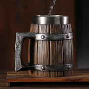 创意不锈钢大容量啤酒马克杯咖啡杯酒吧会所个性仿真木桶扎啤杯子