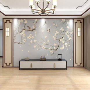 新中式电视背景墙壁纸花鸟墙纸客厅壁布沙发影视墙布定制壁画