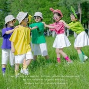 儿童啦啦队演出服幼儿园表演服装班服糖果色T恤小学生运动会服装