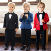 儿童西装时装走秀表演英伦风红色，小西装男孩，花童钢琴主持演出礼服