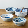 蓝凛堂家用钵碗饭碗日本进口陶瓷餐具，日式复古青花圆盘拉面碗汤碗
