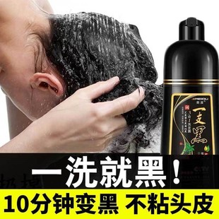 一洗就黑染发剂黑色植物，盖白发天然黑发洗发水，不沾头皮自己染发膏