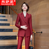 酒红色时尚职业套装女套裤两件套韩国修身显瘦双排扣小西装外套潮