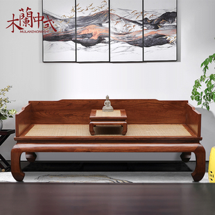 老榆木罗汉床素面中式简约三围厚板全实木客厅沙发床明清古典家具