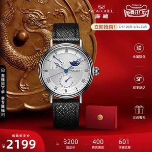新年礼物海鸥手表，男款飞龙在天机械表，月相商务龙年腕表6092