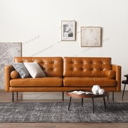 会客美式工业风小户型皮艺沙发现代简约三人客厅棕色办公接待沙发