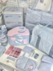 3ce灰蓝色化妆箱旅行包心房化妆包，大容量方格托特包格纹水杯