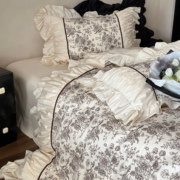 琼花漫野︱法式复古全棉印花四件套纯棉斜纹褶皱花边被套床单床品