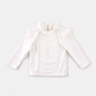 白色女童打底衫女宝宝长袖，t恤春秋装，娃娃衫儿童上衣婴儿纯棉体恤