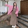 韩版慵懒宽松休闲套装，2024秋季撞色字母，印花打底连衣裙两件套