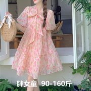 胖女童连衣裙夏季中大童装甜美公主裙加肥加大码儿童宽松显瘦裙子