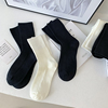 白色竖条纹袜子女中筒袜纯棉春夏季日系简约百搭黑色纯色堆堆长袜