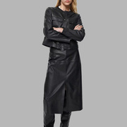 massinodutti女装黑色低圆领真皮，皮衣md机车短款夹克外套秋季