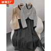1.3斤秋季韩系淑女两件套短款外套无袖连衣裙套装hbwb320344