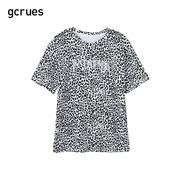 gcrues豹纹t恤女宽松时尚2024字母，短袖上衣设计感夏显瘦遮肉