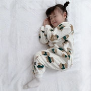 儿童睡袋加绒加厚秋冬季法兰绒婴儿连体衣宝宝睡衣珊瑚绒爬服双层