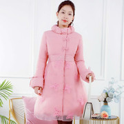 粉色冬季棉衣修身立领刺绣中长款加厚大码羽绒棉服外套女吉琴