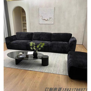 现代简约布艺黑色客厅，极简设计师款商务北欧三人，别墅脚蹬组合沙发