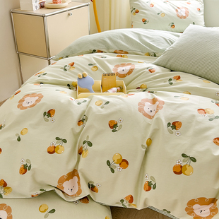 小熊果园田园清新纯棉，儿童宿舍床单被套单人，四件套定制床笠床罩