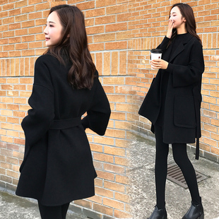 黑色双面羊绒大衣女2023年秋冬季韩版小个子，羊毛呢子大衣外套