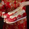 中式婚礼婚鞋女款内增高中国风流苏复古红色翘头新娘珍珠绣花婚鞋