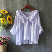 少女娃娃衫淡紫色温柔系，罩衫透明女装，夏季荷叶边小衫减龄甜美