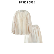 Basic House/百家好气质衬衫套装两件套女2024春季阔腿短裤