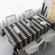 北欧风餐桌布艺棉麻现代简约西餐轻奢黑色格子长方形茶几台布定制