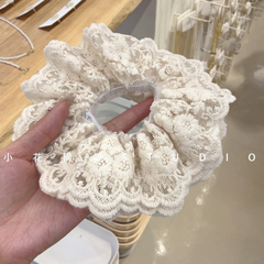 韩国饰品2024米白色蕾丝刺绣花朵双层电脑绣花工艺发圈大肠圈