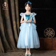 女童爱莎公主裙夏装迪士尼灰姑娘，裙子冰雪奇缘，儿童正版艾莎生日裙