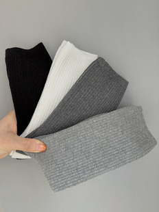 日常穿搭基础款 - 堆堆黑色秋冬袜子女ins潮灰色简约纯色中长筒棉