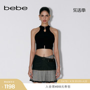 bebe春夏系列女士短款修身挖洞小高领无袖针织上衣230103