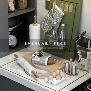 unusual样板房间厨房操作台，装饰品仿真面包鸡蛋食物，模型道具摆件