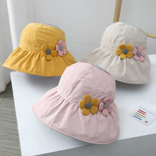 儿童空顶帽子女童夏季防晒遮阳帽，折叠大檐沙滩帽宝宝亲子太阳帽