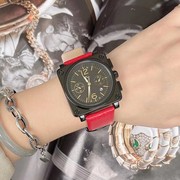 真皮表带日历表手表女潮流时尚韩版大红表盘方形石英国产腕表