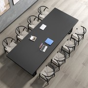 黑色大型实木会议桌长桌现代职员办公电脑桌简约长方形会议室桌椅