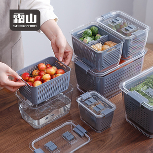 霜山厨房沥水篮保鲜盒，塑料带盖家用洗蔬菜，水果洗菜篮冰箱收纳盒
