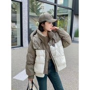 韩国时尚撞色羽绒服女短款冬季宽松茧型加厚90白鸭绒外套