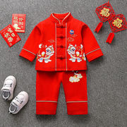 男宝宝周岁礼服婴儿衣服唐装套装，女新年过年红色，拜年薄款喜庆男孩