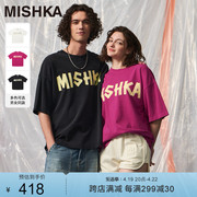 MISHKA美式复古潮牌夏季2024纯棉情侣装大版宽松上衣短袖T恤