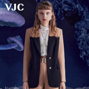 VJC/威杰思秋冬女装法式西服长袖拼接撞色商务休闲外套