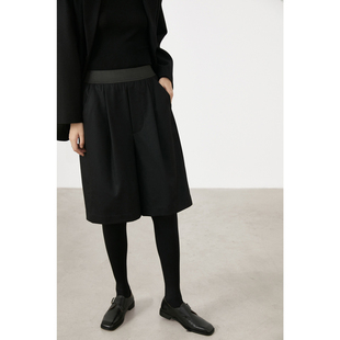 cleanflow黑色日本进口精纺，羊毛松紧橡筋，腰宽松短裤春秋时尚女