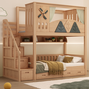 全实木上床下桌衣柜组合床小户型儿童床上下铺上床下柜下空高架床