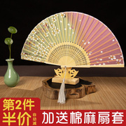 中国风女式折扇日式扇子，绢绫和风工艺，折叠日用便携女扇送老外