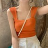 韩国学院风ins显瘦显白亮色橙色桔橘色针织打底衫背心吊带女夏装