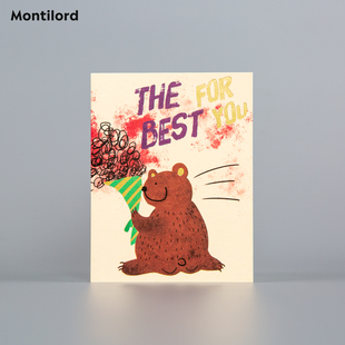 『Montilord』对折贺卡 中号 带信封 温暖熊 送礼节日中秋情人圣诞心意周年纪念对象